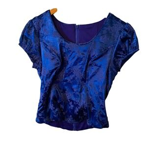 Jody California Royal Blue Floral Corset Style Top Short Sleeve Women 
Size 3/4